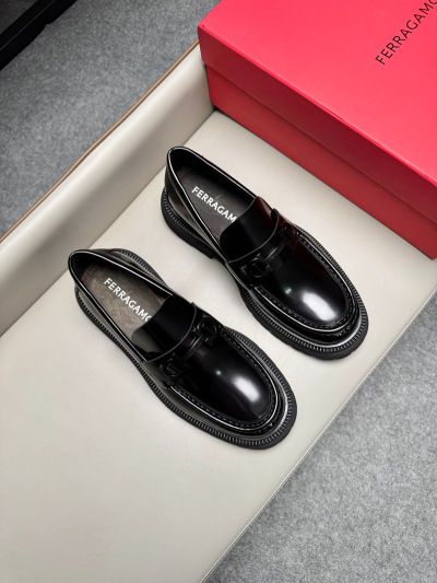 Ferragamo Black calfskin Leather Shoes-Ferragamo Man Business Leather Shoes